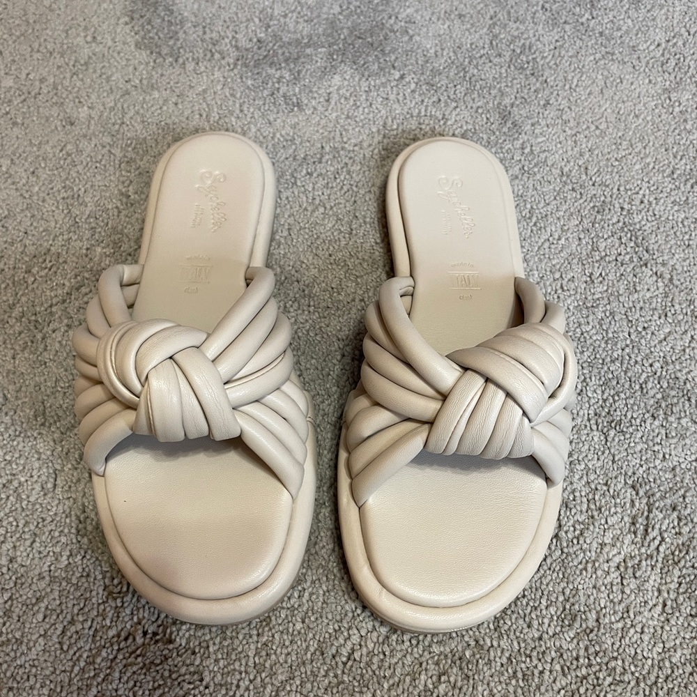 Elegant Cream Knotted Slide Sandals